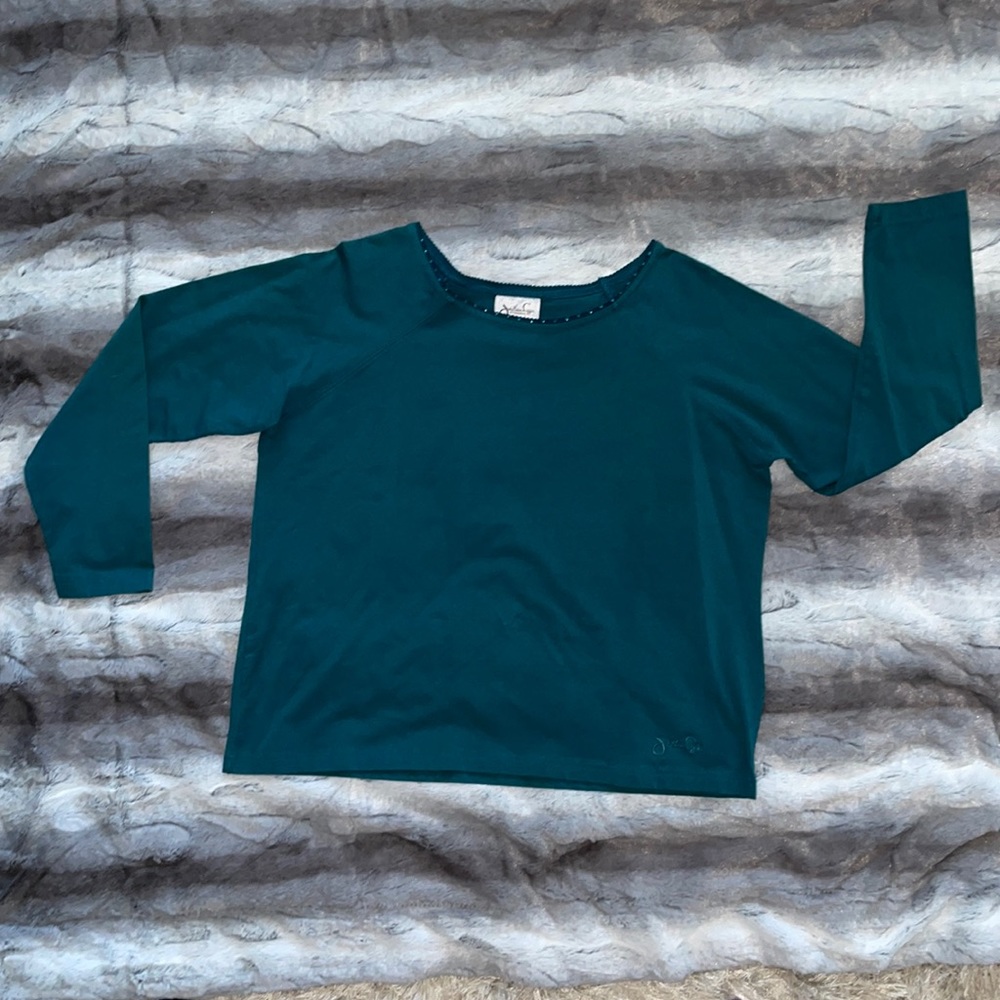 Jonathan Logan Woman plus XXL long sleeve rhinestone blue green teal sparkly top
